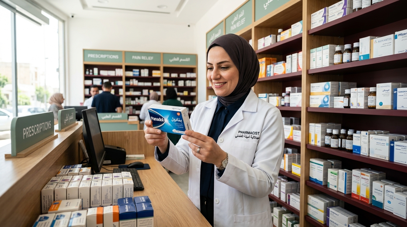 Pharmacist checking medicine inventory